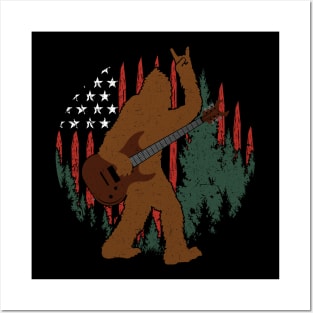 bigfoot rock and roll - bigfoot american flag Posters and Art